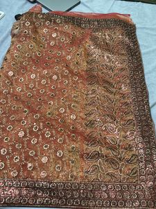 Honey Coloured And Sequence Worked Organza Saree