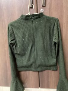 Olive Green Sparkle Mock Neck Top