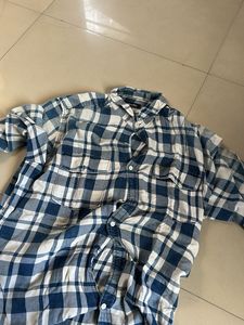 Blue and White Plaid Flannel Shirt