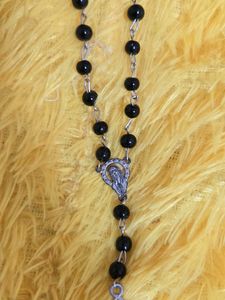 Black Beaded Rosary Necklace
