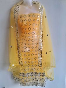 Elegant Yellow Net fabric with duppta