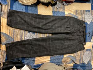 High Waist Black Formal Checked Trouser