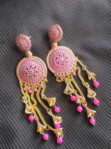 Pink & Gold Dangle Earrings