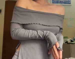 Gray Off-the-Shoulder Ribbed Top