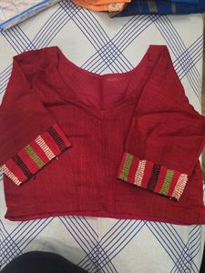 Peach Embroidered  Red Blouse Combo