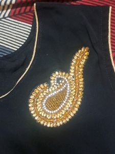 Flair Black Kundan Work Simple Top