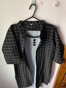 Stylish Black And Grey Kurti With Koti Or Shrug