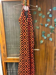 Orange & Black Diamond Print Maxi Dress