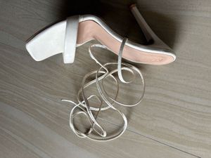 White Tie-Up Heels