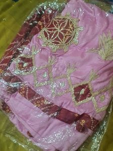 Crape Pink Bandhani Saree