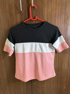 Color Block Tee - Pink, White & Black