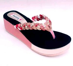 Pink &amp; Black Braided Wedge Heel Sandals