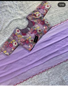Lavender Embroidery Georgette Party WearSaree
