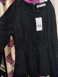 Zara Black Lace Peplum Top