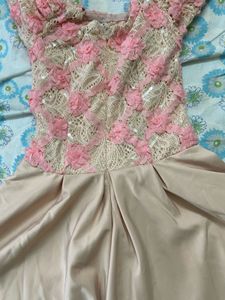 Elegant Pink &amp; Cream  Lace Dress
