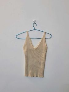 Beige Lace Trim Tank Top