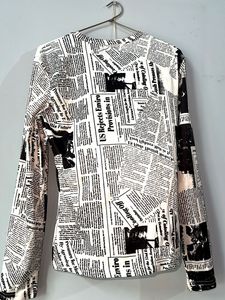 Newspaper Print Body Hugging Top