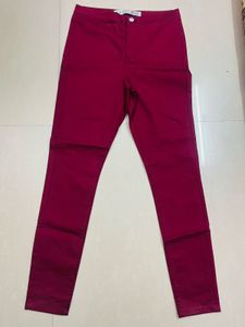 Modern Distressed Burgundy Denim Skinny Jeans