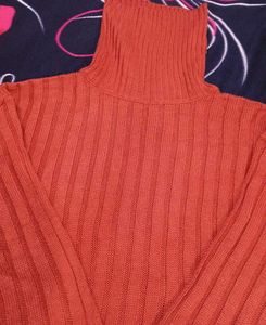 Rust Ribbed Turtleneck Sweater