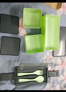 Lunch Box with Utensils Green /Orange