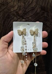 Bow Shape Pearls Tassel Earrings