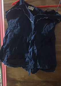 Navy Blue Embroidered Strappy Top