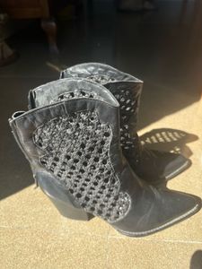 Zara Leather Woven Ankle Boots