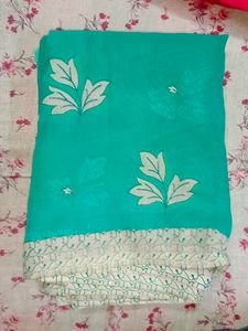 Teal Green Saree with Leaf Design