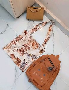 Combo Of 3  Floral Tote &amp; Backpack Set And Handbag