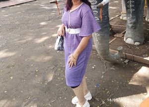Purple Casual Dress (Belt Not Included)