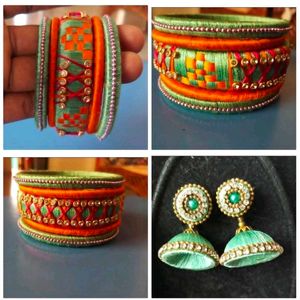 Elegant Hand Made Silk Thread Bangles And Stud Set