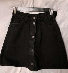 Black Button Front Denim Skirt