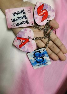 Customized Name Keychain Heart Square Shape