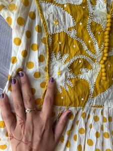 Mustard Pure Cotton Floral And Polka Dress