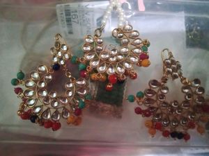 very beautiful multi colored earrings with mangtikka