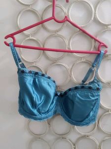 Teal Bra with Lace Trim