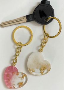 Heart Resin Keychains - Pink &amp; White with Gold