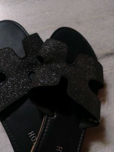 Vishudh Black Glitter Slides - Size 36