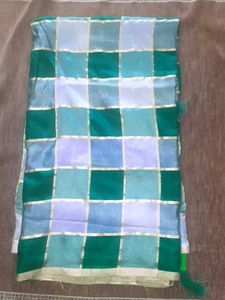 Green & Blue Checkered Saree