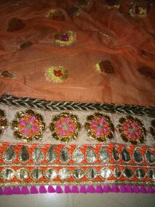 Pink Orange Embroidered Saree