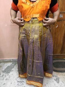 1-TimeUsed GreyLehenga with OrangeBorder+OrangBlou