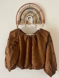 Brown Boho Peasant Top h&amp;m