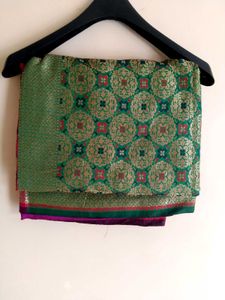 Green &amp; Purple Floral Saree