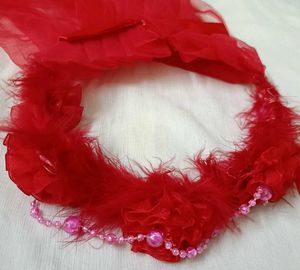 Red Net Hair Veil with Bow and Pearl Accent