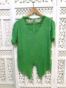 Trendy Green Distressed Knit Top B