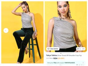 Silver Gold Toned Off Shoulder Crop Top