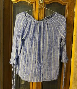 Striped Linen Tie-Sleeve Top