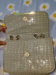 Chic Beige Croc-Embossed Chain Bag