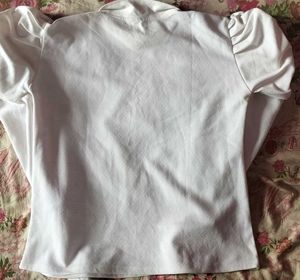 Chic White Long Puff Sleeve Top XL