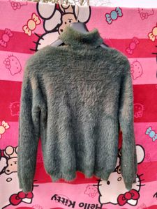 Fluffy Green Turtleneck Sweater